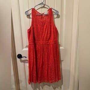Red Lace Illusion Fit-and-Flare Dress